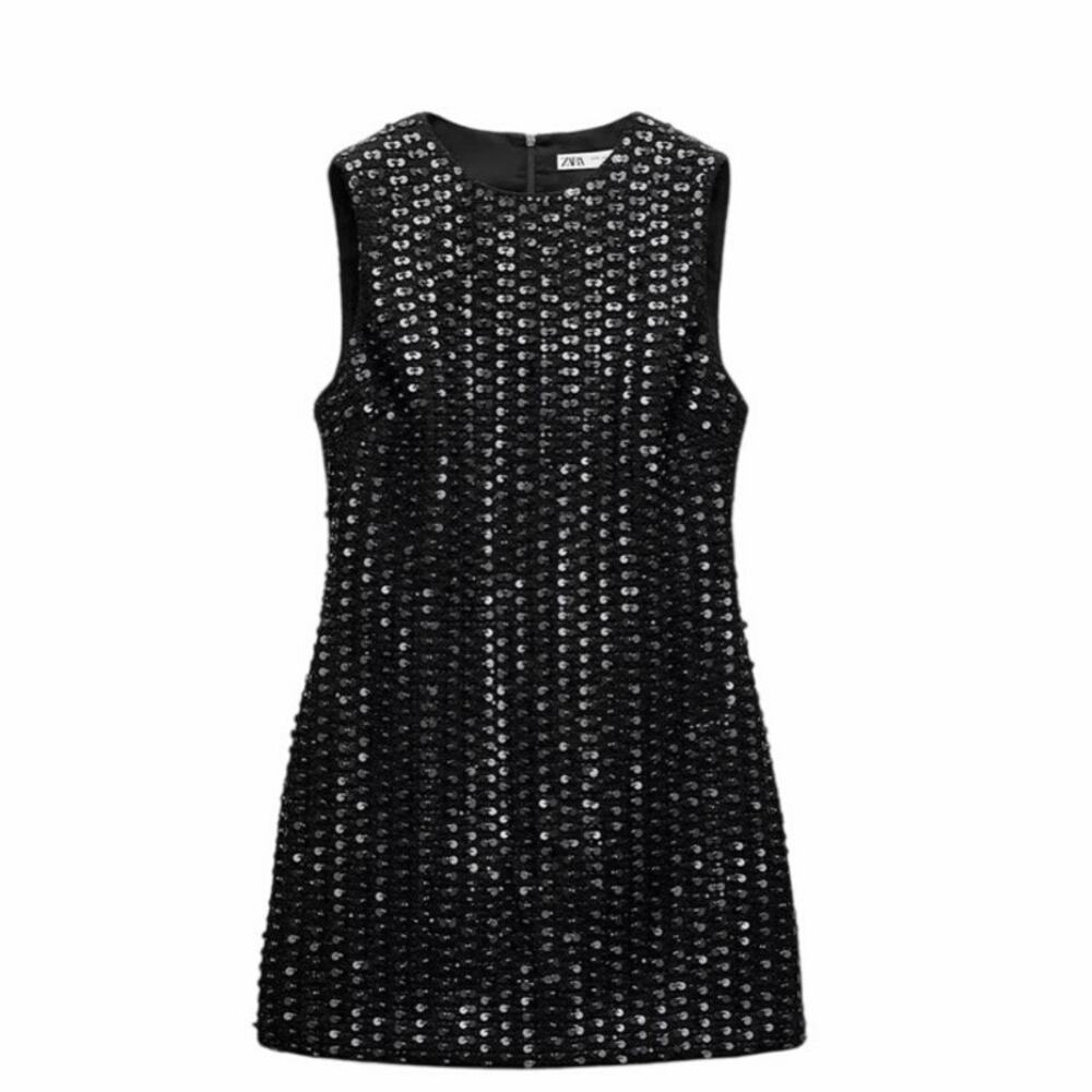 ZARA ZW COLLECTION SEQUIN APPLIQUES MINI DRESS M 8 10 NWT